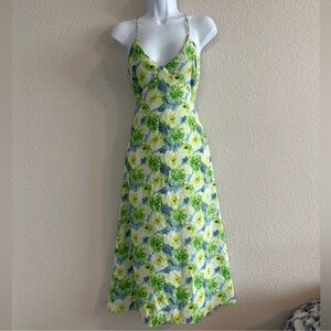 Green and White Sleeveless Midi Sundress for Wedding Guest